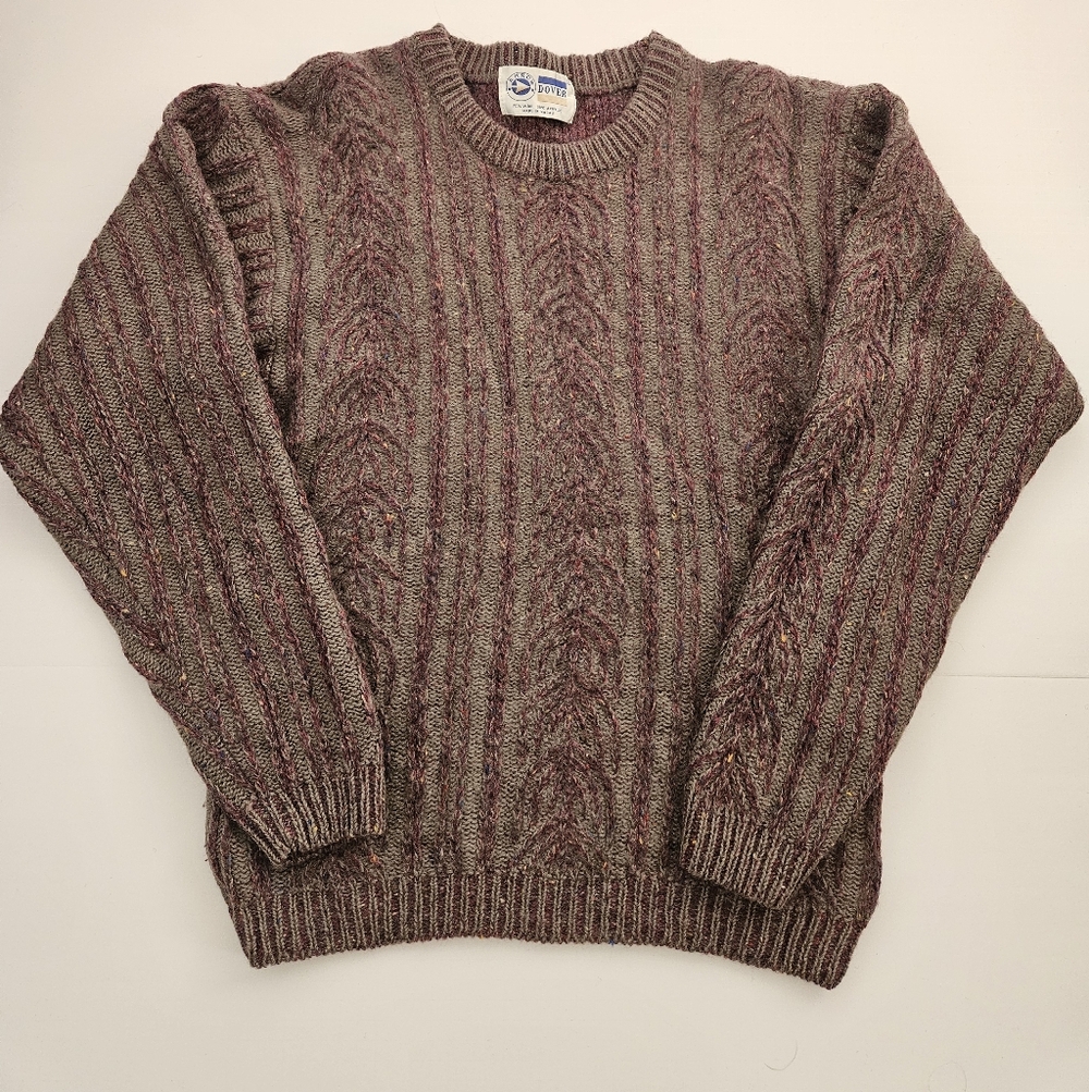 Vintage 80s Arrow Dover Purple Gray Wool Blend Sweater Coogii Crewneck L Texture